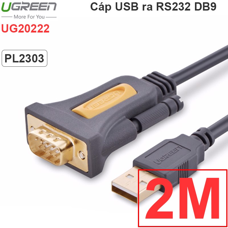 Cáp USB to COM RS232 Ugreen 20222 chính hãng, dài 2m, sử dụng chipset PL2303