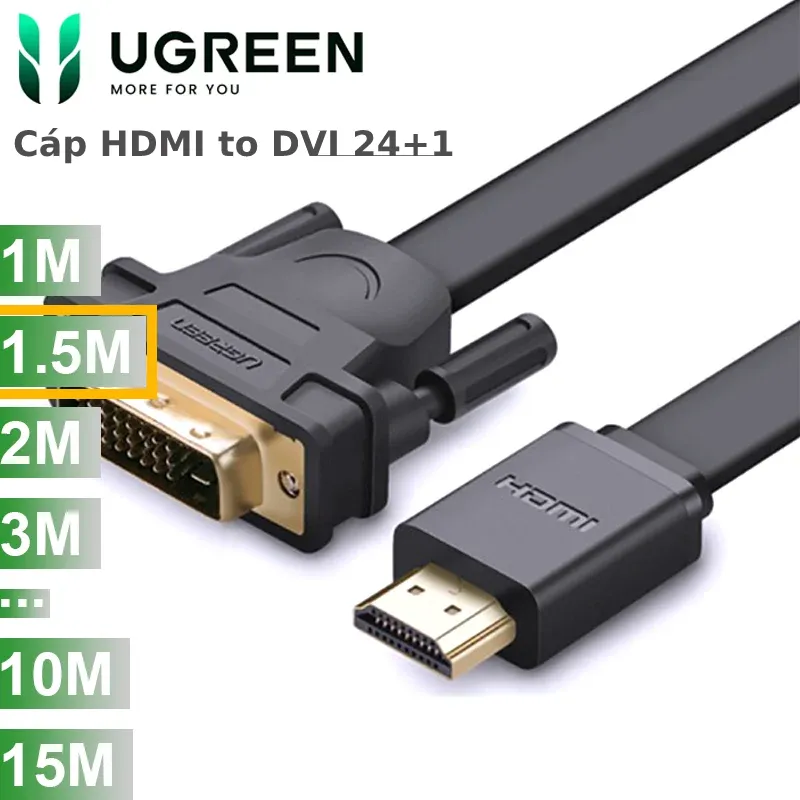 Cáp HDMI to DVI 24+1 mỏng dẹt Ugreen full HD 1080P dài 1.5m