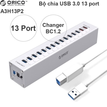 Bộ chia USB 3.0 13 cổng nguồn ngoài 12V vỏ nhôm hỗ trợ sạc 2 USB 5V-2.4A Orico A3H13P2 - Phụ Kiện Điện Tử Việt Nam