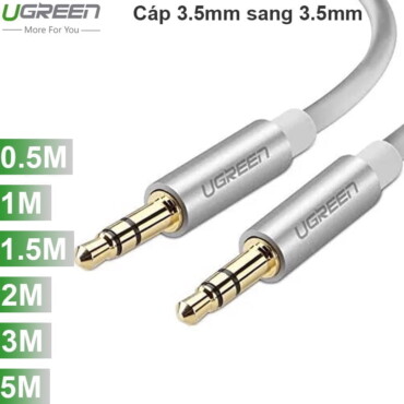 Cáp audio 3.5mm UGREEN mạ vàng 24K 0.5M 1M 2M 3M 5M (tròn màu trắng)