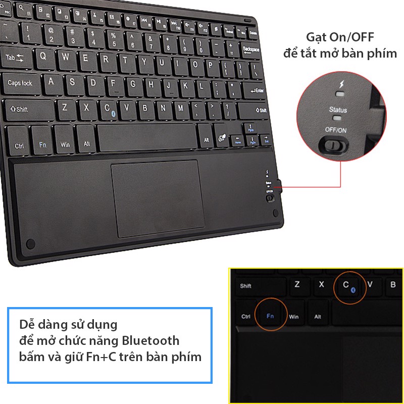 Bàn phím bao da Bluetooth đa năng B.O.W HB092C dùng cho máy tính bảng Android từ 9-10.5 inch