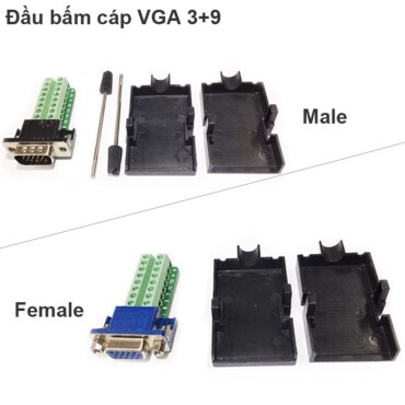 Đầu bấm cáp VGA 3+9 Female - Male, Đầu bấm cáp phụ kiện điện tử Hà Nội - Phụ Kiện Điện Tử Việt Nam
