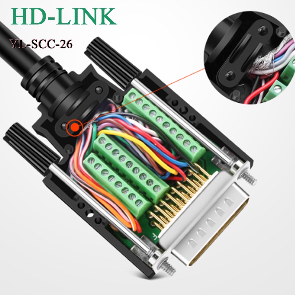 Đầu bấm cổng DB26 đực male bắt vít kèm vỏ ốp nhựa chân đồng HD-LINK YL-SCC-26M