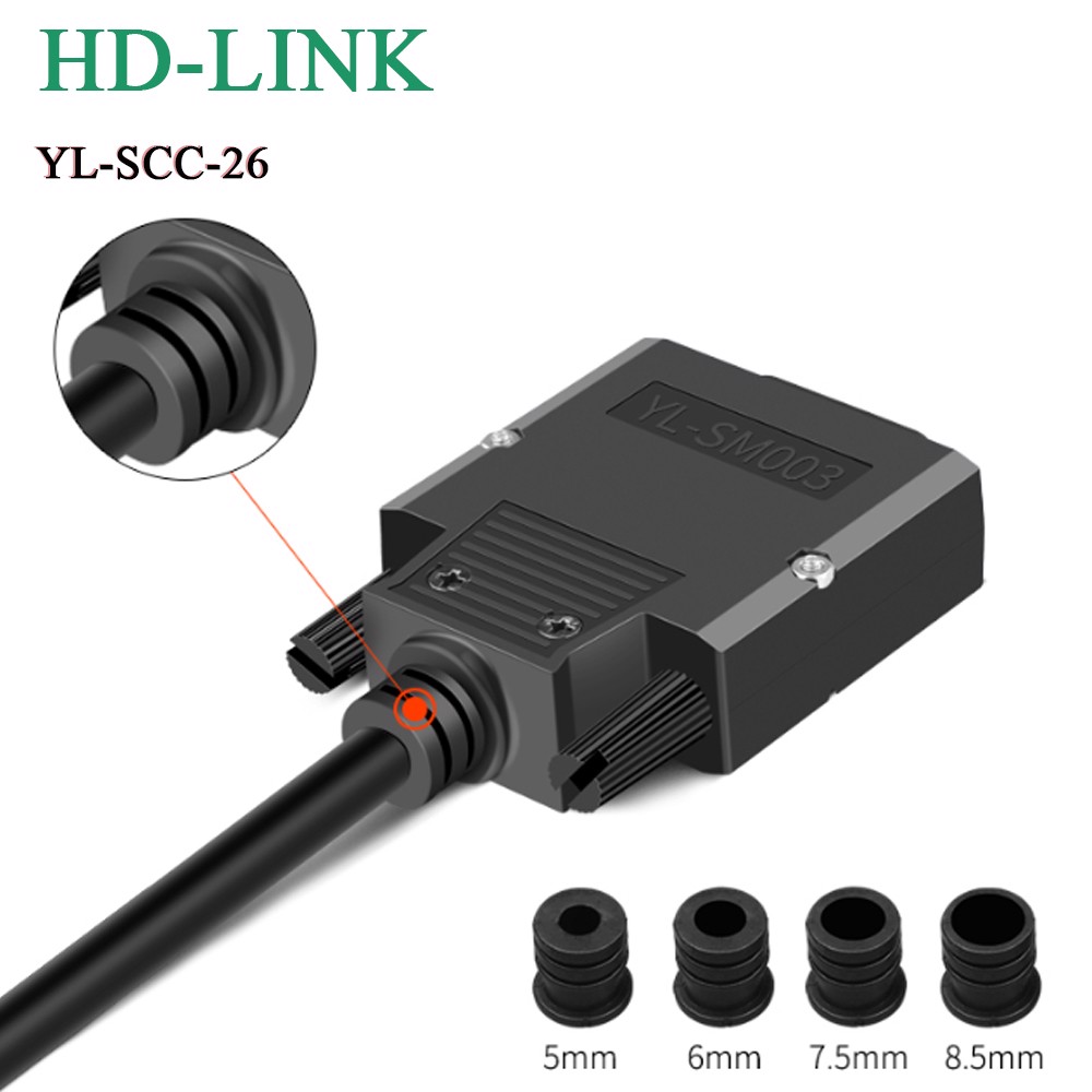 Đầu bấm cổng DB26 cái female bắt vít kèm vỏ ốp nhựa chân đồng HD-LINK YL-SCC-26F