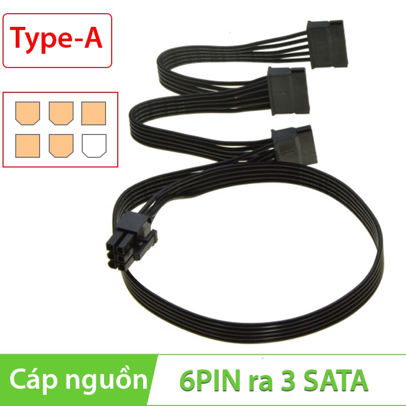 Cáp chuyển đổi nguồn 6pin sang 3 SATA type-A - Phụ Kiện Điện Tử.Com.vn Cáp chuyển đổi nguồn 6pin sang 3 SATA type-A