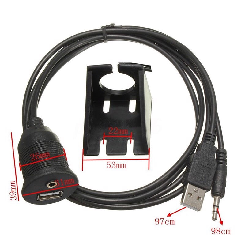 Ổ cắm nối dài USB 2.0 và audio 3.5mm bắt vít cố định 1 mét - 3.5mm + USB A 2.0 Female Male Waterproof Aux Audio Extension Cable Dash Mount