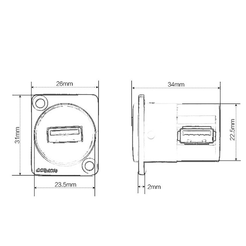 Đầu cắm USB 3.0 female kèm mặt bắt vít âm tường âm sàn LC-USB-BL (cắm ngang)