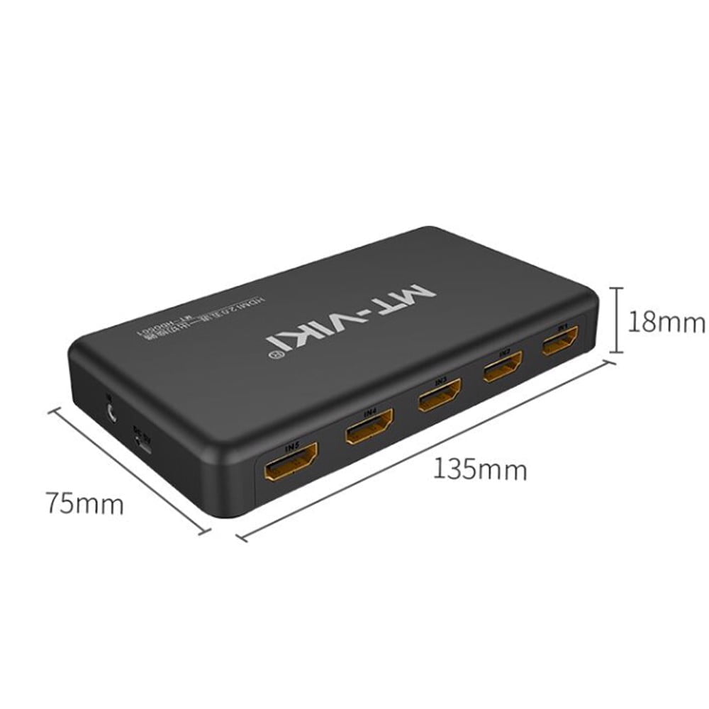 Bộ chuyển mạch Switch HDMI 5 vào 1 ra chuẩn 2.0 hỗ trợ 4k@60Hz MT-Viki MT-HD0501