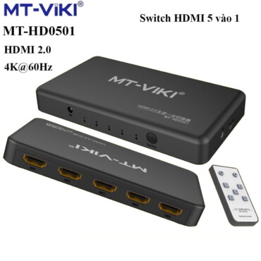 Bộ chuyển mạch Switch HDMI 5 vào 1 ra chuẩn 2.0 hỗ trợ 4k@60Hz MT-Viki MT-HD0501 - Phụ Kiện Điện Tử Việt Nam