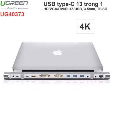 USB-C ra HDMI VGA DVI RJ45 Audio 3.5 TF SD USB 3.0 3 port USB type-C PD Ugreen 40373