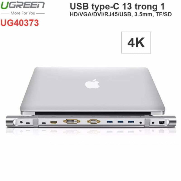 USB-C ra HDMI VGA DVI RJ45 Audio 3.5 TF SD USB 3.0 3 port USB type-C PD Ugreen 40373