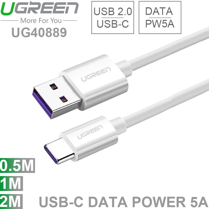 Cáp USB-C 2.0 sạc nhanh 5A super charger cho Smartphone Máy tính bảng Samsung Huawei Oppo 0.5M 1M 2M Ugreen - Phụ Kiện Điện Tử.Com.vn Cáp USB-C 2.0 sạc nhanh 5A super charger cho Smartphone Máy tính bảng Samsung Huawei Oppo 0.5M 1M 2M Ugreen
