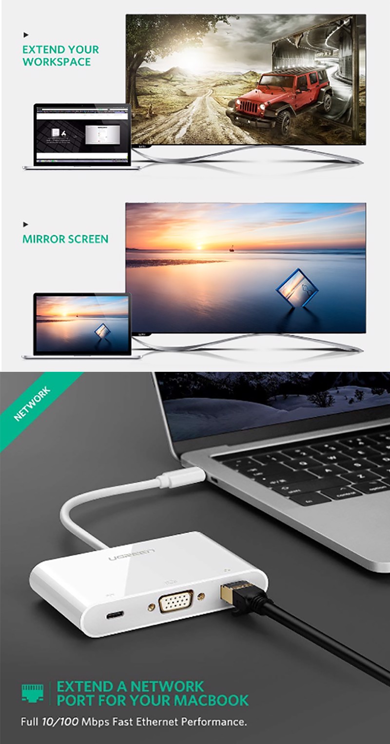 USB-C ra VGA LAN USB 3.0 1 port USB 2.0 1 port UGREEN 30439