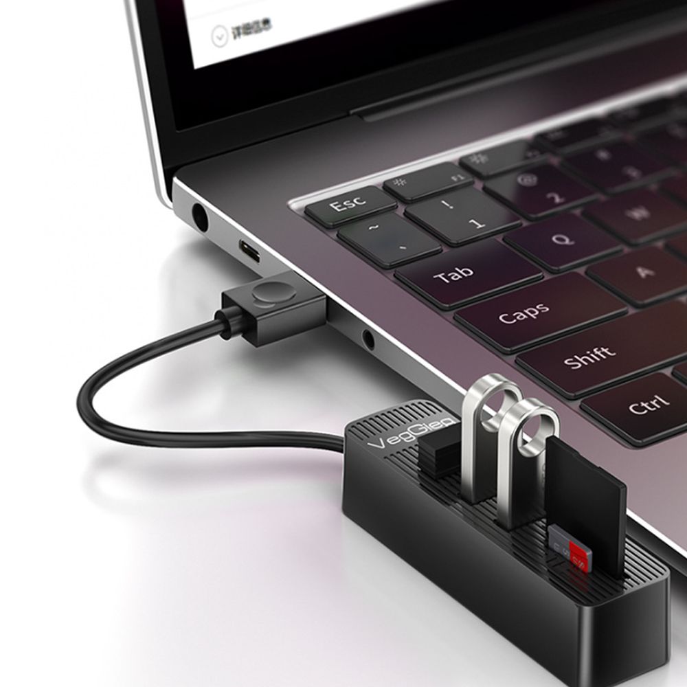 Bộ Chia USB 2.0 ra 3 Cổng USB và Đọc Thẻ Nhớ SD/TF Chính Hãng Veggieg V-C303 - Hub USB 5 trong 1