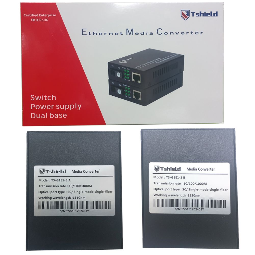 Bộ kéo dài RJ45 qua cáp quang Single mode 20Km Gigabit chính hãng T-Shield TS-G1E1-3