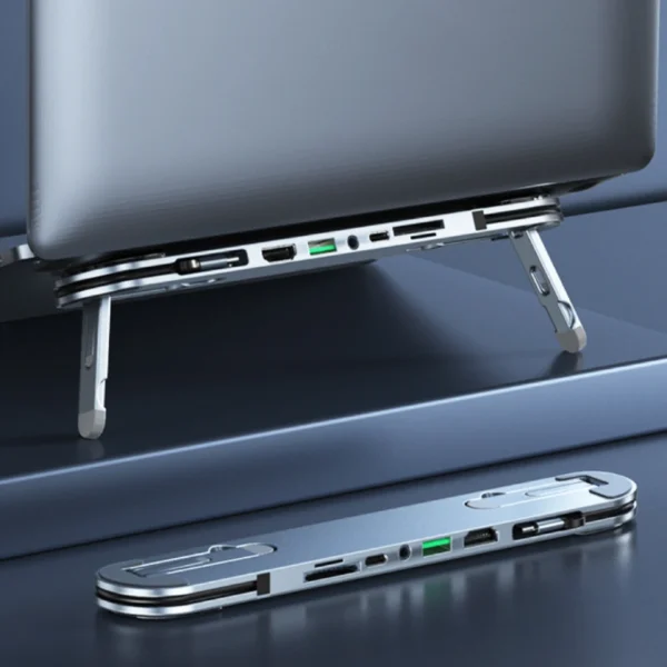 Bộ Chia USB Type C 6 trong 1 Kiêm Giá Kê Đa Năng cho MacBook và Laptop: Chuyển Đổi từ Type-C sang HDMI, USB 3.0, SD/TF