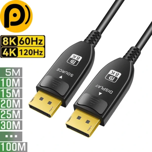 Dây cáp Displayport 1.4 8K sợi quang giá rẻ, chất lượng cao, kích thước từ 5m 10m 15m 20m đến 200m