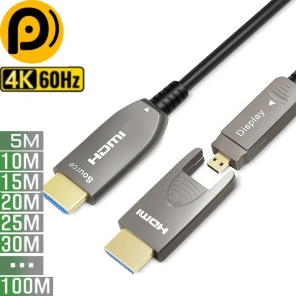 Cáp HDMI quang 2.0 4K với đầu cáp có thể tháo rời thành micro hdmi siêu nhỏ, dễ dàng luồn qua ống gen