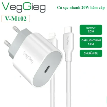 Củ sạc nhanh 20W cho Iphone kèm cáp USB Type C sang Lightning 1.2m VegGieg V-M102