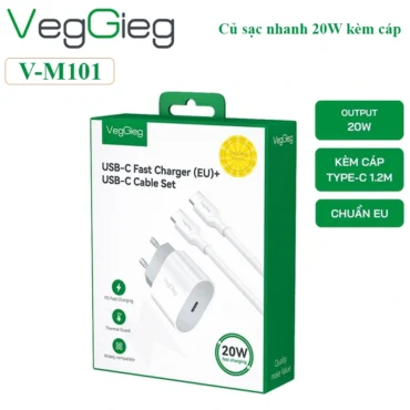 Củ sạc nhanh 20W cho điện thoại kèm cáp USB Type C 1.2m VegGieg V-M101