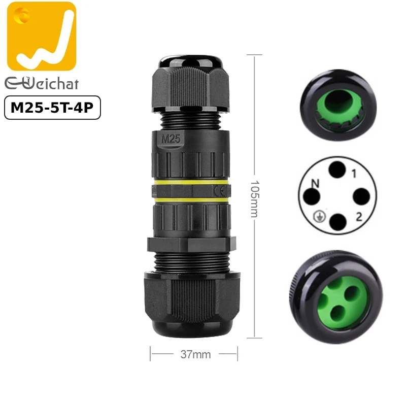 Đầu chia điện 4 nhánh chống nước IP68 E-Weichat EW-M25-5T