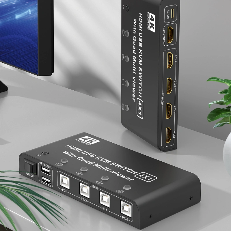 Bộ gộp HDMI 4K KVM Multi Viewer 4 vào 1 ra với nhiều chế độ hiển thị khác nhau