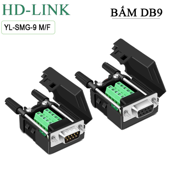 Đầu giắc bắt vít cổng COM DB9 RS232 đực- cái HD-Link YL-SMG-09MF