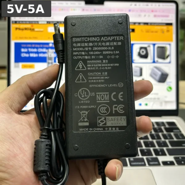 Nguồn DC Adapter 5V-5A ZB050500-3LS, chân cắm DC 5.5x2.5mm
