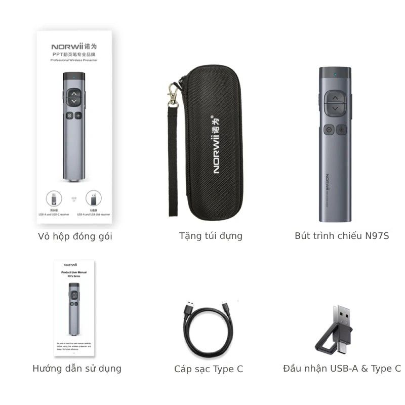 Bút trình chiếu Bluetooth Laser kỹ thuật số cho màn hình LED Norwii N97S-R laser màu đỏ - Phụ Kiện Điện Tử Việt Nam