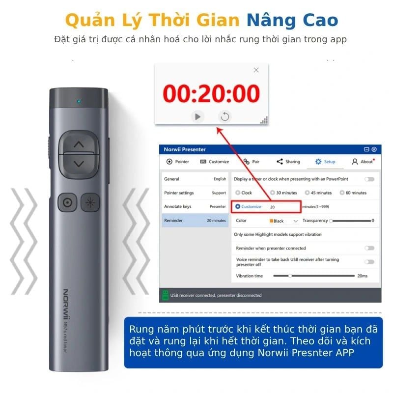 Bút trình chiếu Bluetooth Laser kỹ thuật số cho màn hình LED Norwii N97S-R laser màu đỏ - Phụ Kiện Điện Tử Việt Nam