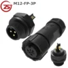 Đầu nối điện chống nước lắp bảng điều khiển ZSJ M12-FP chuẩn IP68 từ 2 -8 chân - 3 chân