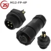Đầu nối điện chống nước lắp bảng điều khiển ZSJ M12-FP chuẩn IP68 từ 2 -8 chân - 4 chân