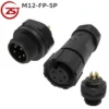 Đầu nối điện chống nước lắp bảng điều khiển ZSJ M12-FP chuẩn IP68 từ 2 -8 chân - 5 chân