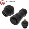 Đầu nối điện chống nước lắp bảng điều khiển ZSJ M12-FP chuẩn IP68 từ 2 -8 chân - 7 chân