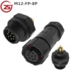 Đầu nối điện chống nước lắp bảng điều khiển ZSJ M12-FP chuẩn IP68 từ 2 -8 chân - 8 chân