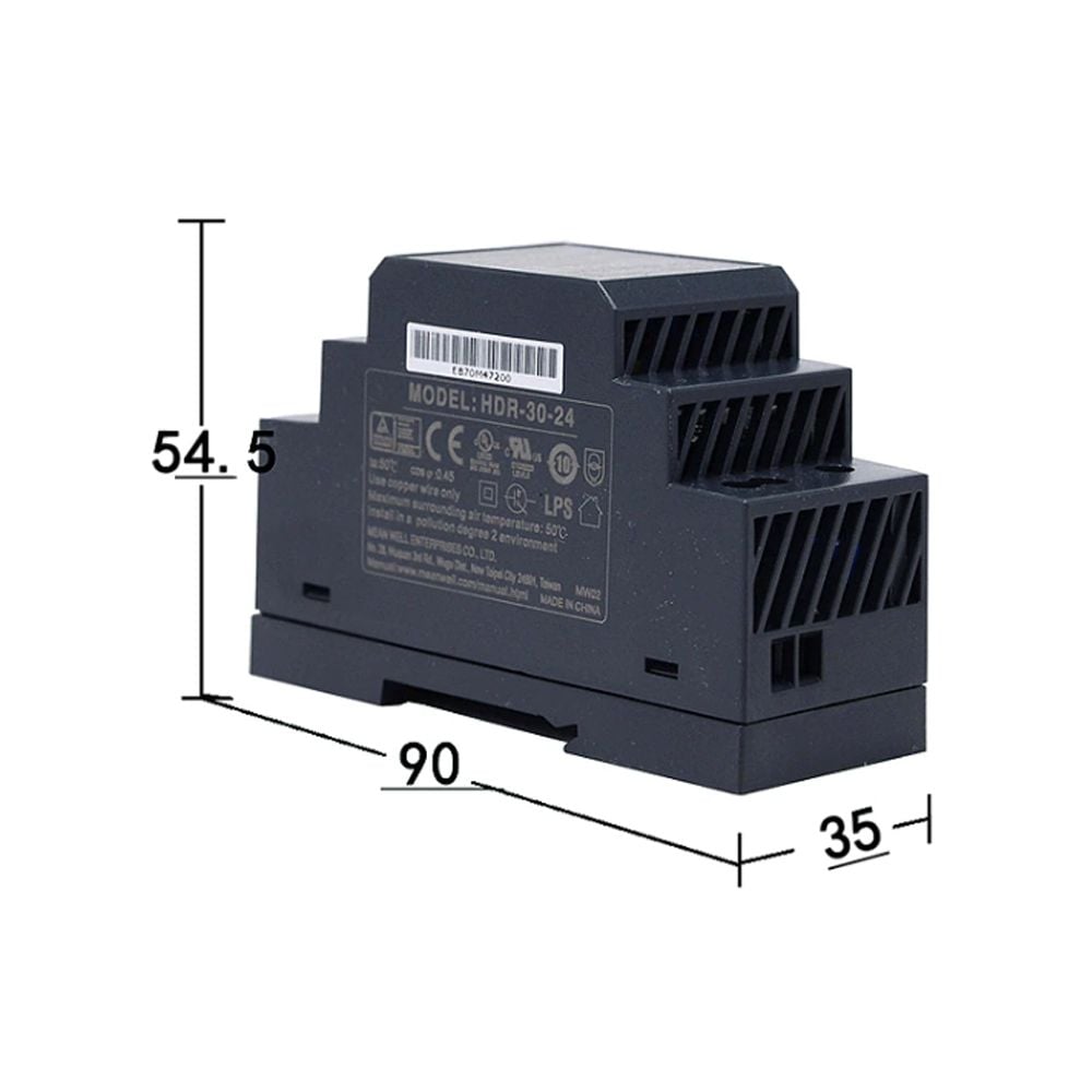 Nguồn DC DIN Rail Meanwell HDR-30-24 lắp thanh ray, tủ điện công nghiệp 24V-1.5A 30W - Phụ Kiện Điện Tử.Com.vn