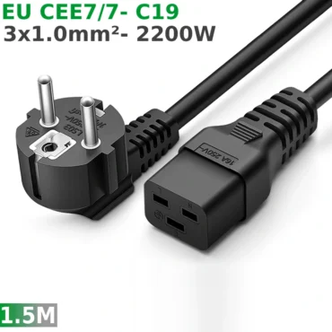 Cáp nguồn C19 IEC320 CEE 7/7 1.5m 3x1.0mm² 250V-16A hiệu Doxconn - Phụ Kiện Điện Tử.Com.vn