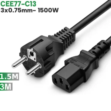 Cáp nguồn máy tính C13 chân cắm thẳng EU CEE 77 lõi đồng 3x0.75mm dài 1.5m-3m - Phụ Kiện Điện Tử.Com.vn