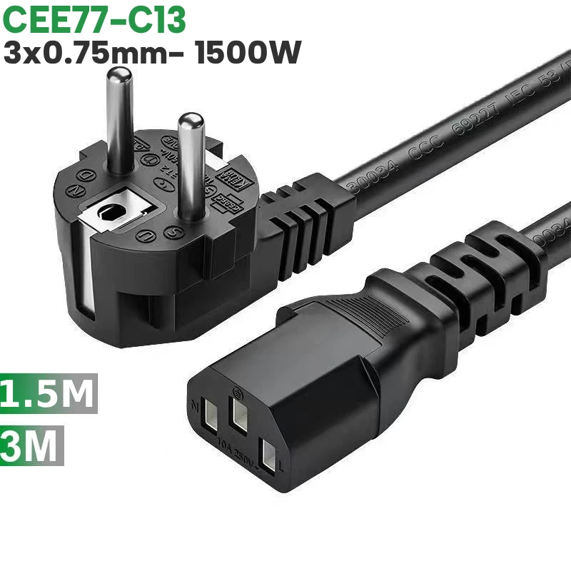 Cáp nguồn EU CEE 77- IEC320 C13 3x0.75mm