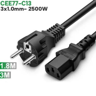 Cáp nguồn chân thẳng CEE 7/7 EURO SCHUKO IEC60320 C13 3x1mm 250V-10A dài 1.8m-3m - Phụ Kiện Điện Tử.Com.vn