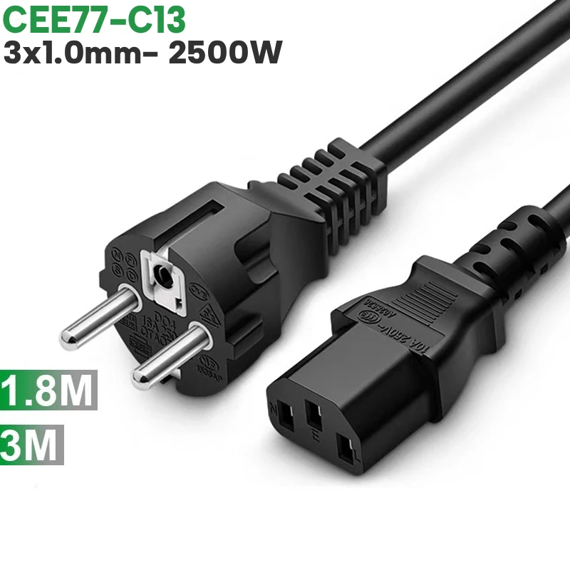 Cáp nguồn EU CEE 77- IEC320 C13 3x1.0mm 2