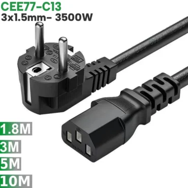 Cáp nguồn C13 chân EU CEE 77 lõi đồng 3x1.5mm 250V-16A dài 1.8m-10m - Phụ Kiện Điện Tử.Com.vn