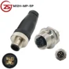 Đầu giắc nối cảm biến M12 chống nước IP67 lắp tủ điện 5 chân A-Code ZSJ M12H-MP-5P - Cả bộ đầu phích đực+ ổ cái M12H-MP-5P