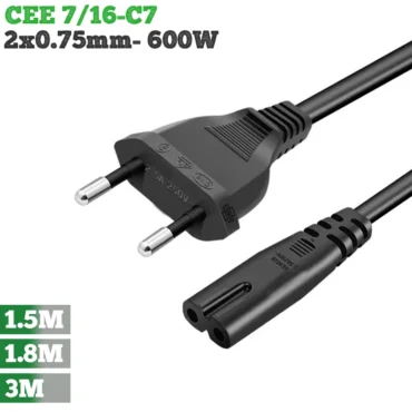Cáp nguồn 2 chân số 8 C7 dài từ 1.5m đến 3m