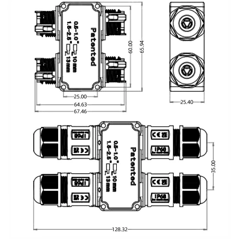 Đầu nối dây điện ngoài trời chống nước IP68 M684-S 6 nhánh kiểu hoa thị - Phụ Kiện Điện Tử.Com.vn Đầu nối điện chống nước IP68 M684-H 3