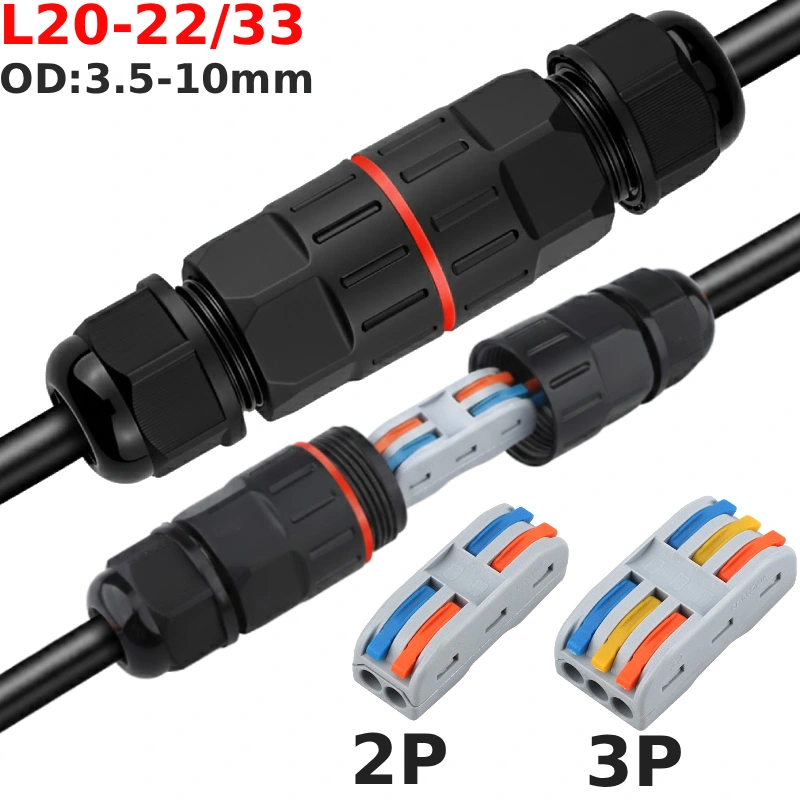 Đầu nối dây điện ngoài trời chống nước IP68 L20-22 và L20-33 kết nối nhanh - Phụ Kiện Điện Tử.Com.vn Đầu nối điện chống nước L20-22 0