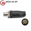 Đầu nối cảm biến M12 8 chân chống nước IP67 A-Code ZSJ M12H-MF-8P - Đầu đực M12H-M-8P