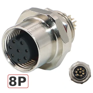 Đầu nối cảm biến M12 8 chân chống nước IP67 A-Code ZSJ-M12H-PF-8P ~ Kiểu dáng: Đầu cái 8 chân lắp mặt bích
