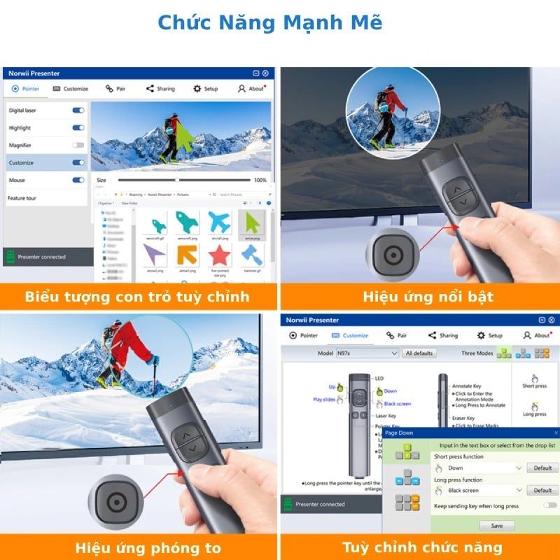 Bút trình chiếu không dây kỹ thuật số dùng cho màn hình Led Norwii N97S-64G Green laser màu xanh - Phụ Kiện Điện Tử.Com.vn