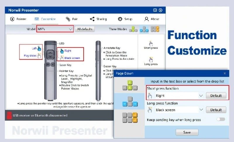 Bút trình chiếu không dây kỹ thuật số dùng cho màn hình Led Norwii N97S-64G Green laser màu xanh - Phụ Kiện Điện Tử.Com.vn